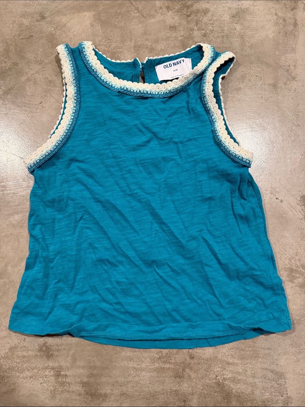 Old Navy Teal Tank with Cream Crochet Trim